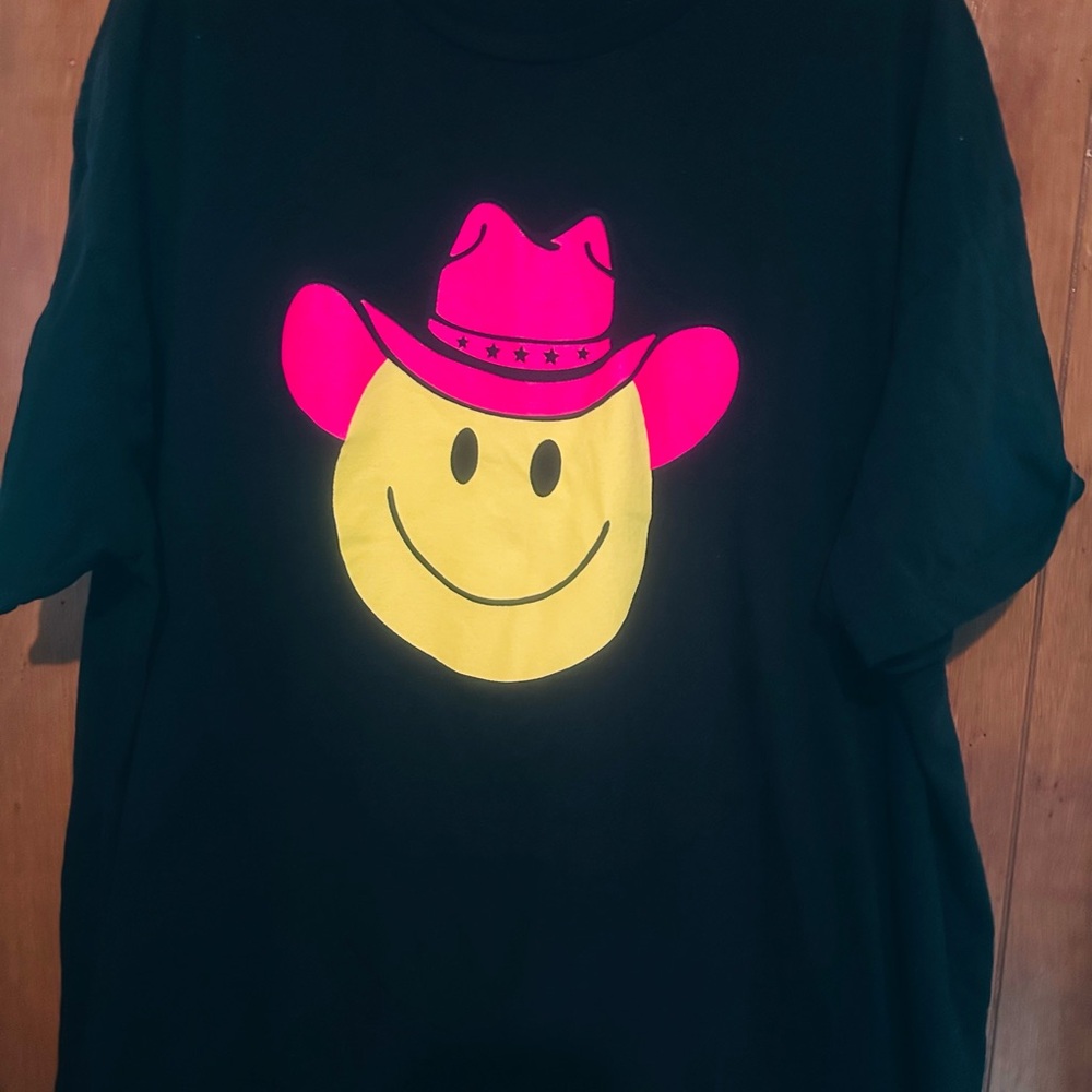 Black and Pink Short Sleeve Tee with Smiley Face
